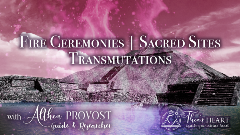Fire Ceremonies at Teotihuacan, showing an ancient pyramid beneath a mystical sky, featured in Courses by Althea Provost.