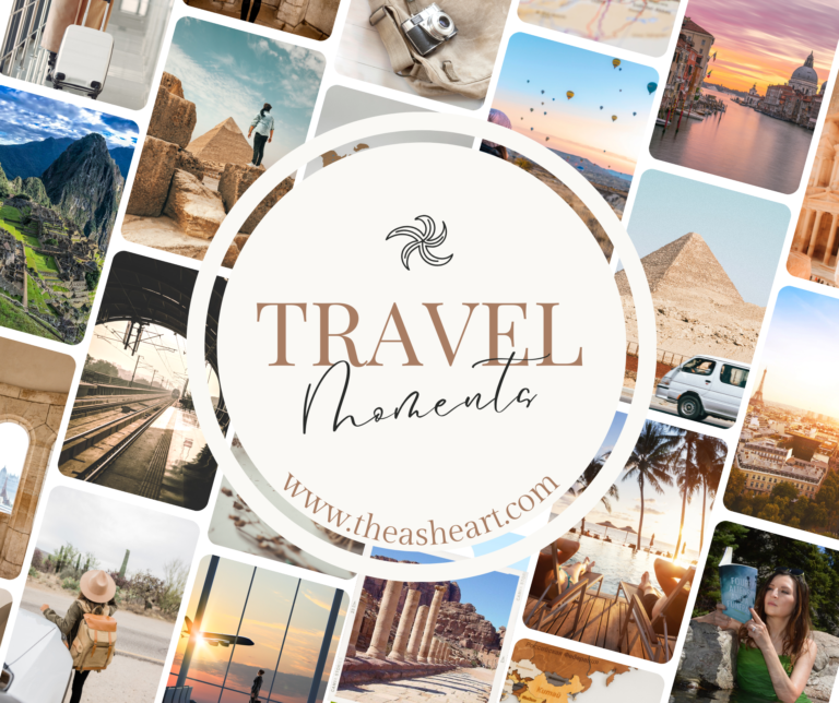 Passport journey in Egypt featuring Althea holding her book among iconic travel moments, reflecting intuition, Spirit guidance, and sacred adventure.