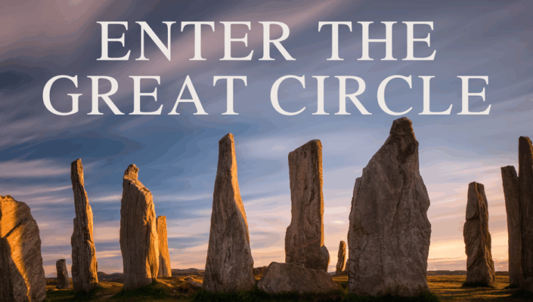Callanish standing stones at dusk, viewed from within the Great Circle, capturing the ancient monoliths under a dramatic sky during Starseed Scotland Adventure.