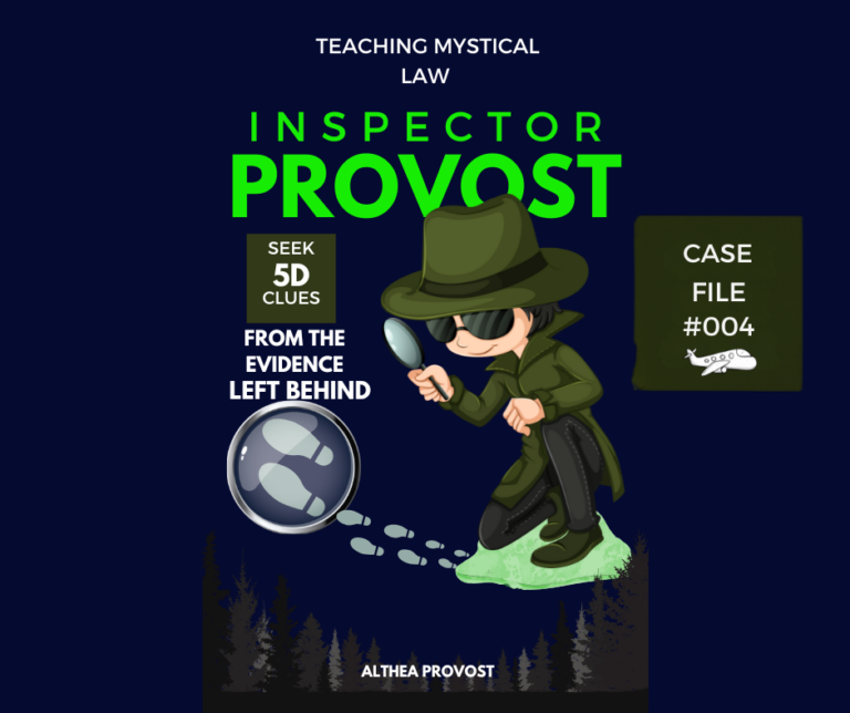 Cartoon-style Inspector Provost in green trench coat examining footprints in a forest, airplane icon above “Case File #004”