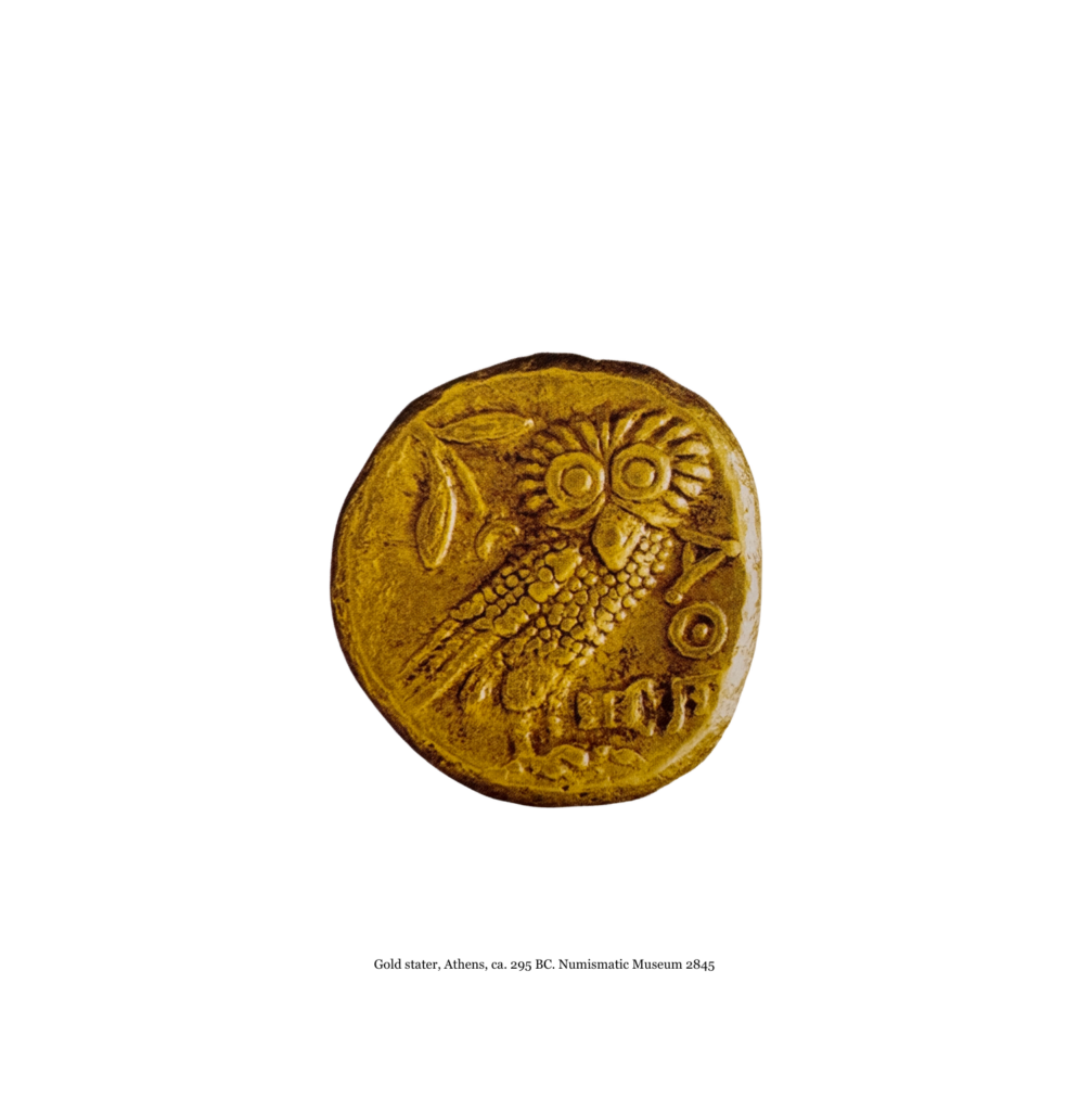 When Myth Becomes Memory — gold stater from the Numismatic Museum in Athens, once Heinrich Schliemann’s residence.